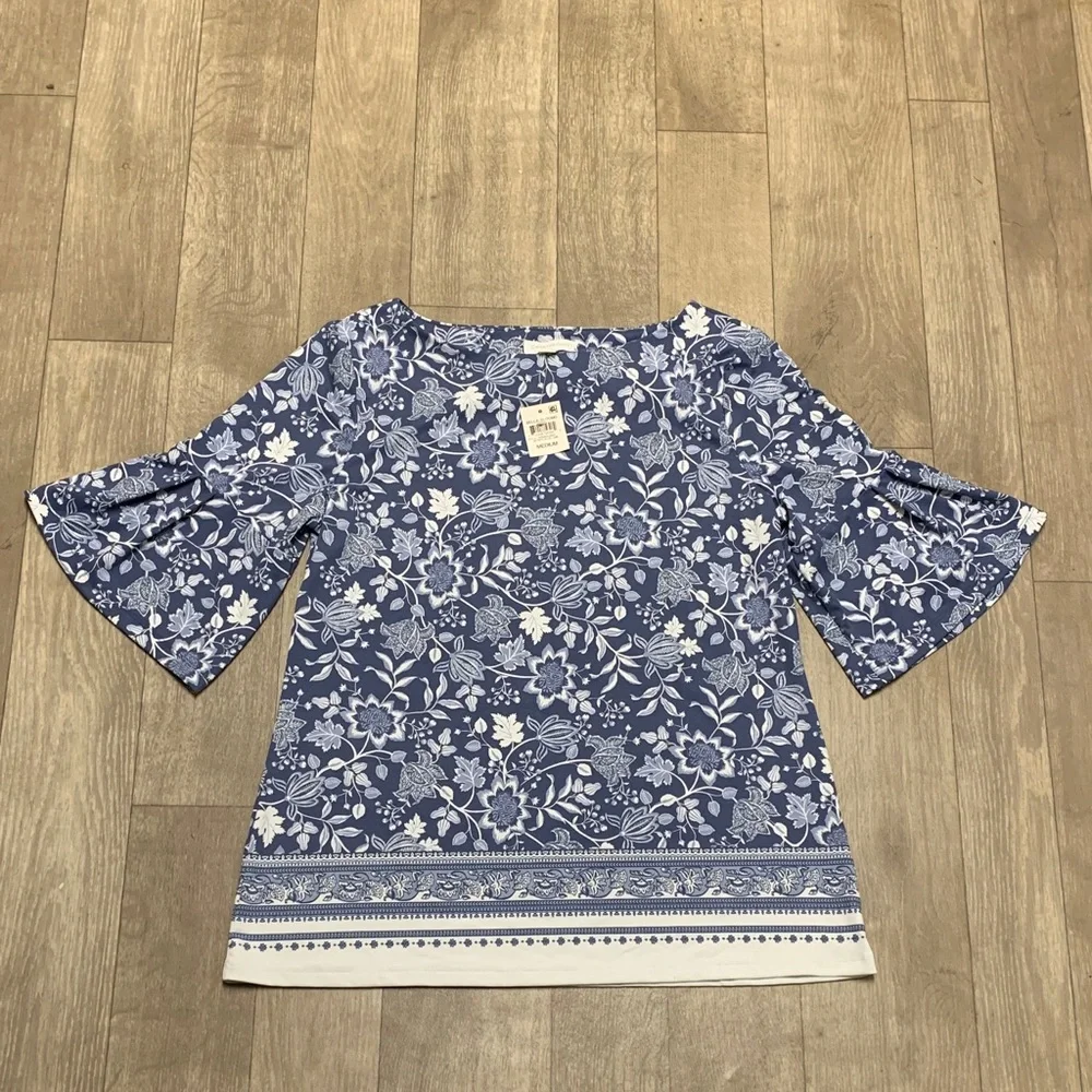 Womens NWT Charter Club Paisley Bell Short Sleeve Blouse Top Shirt - Picture 2 of 8
